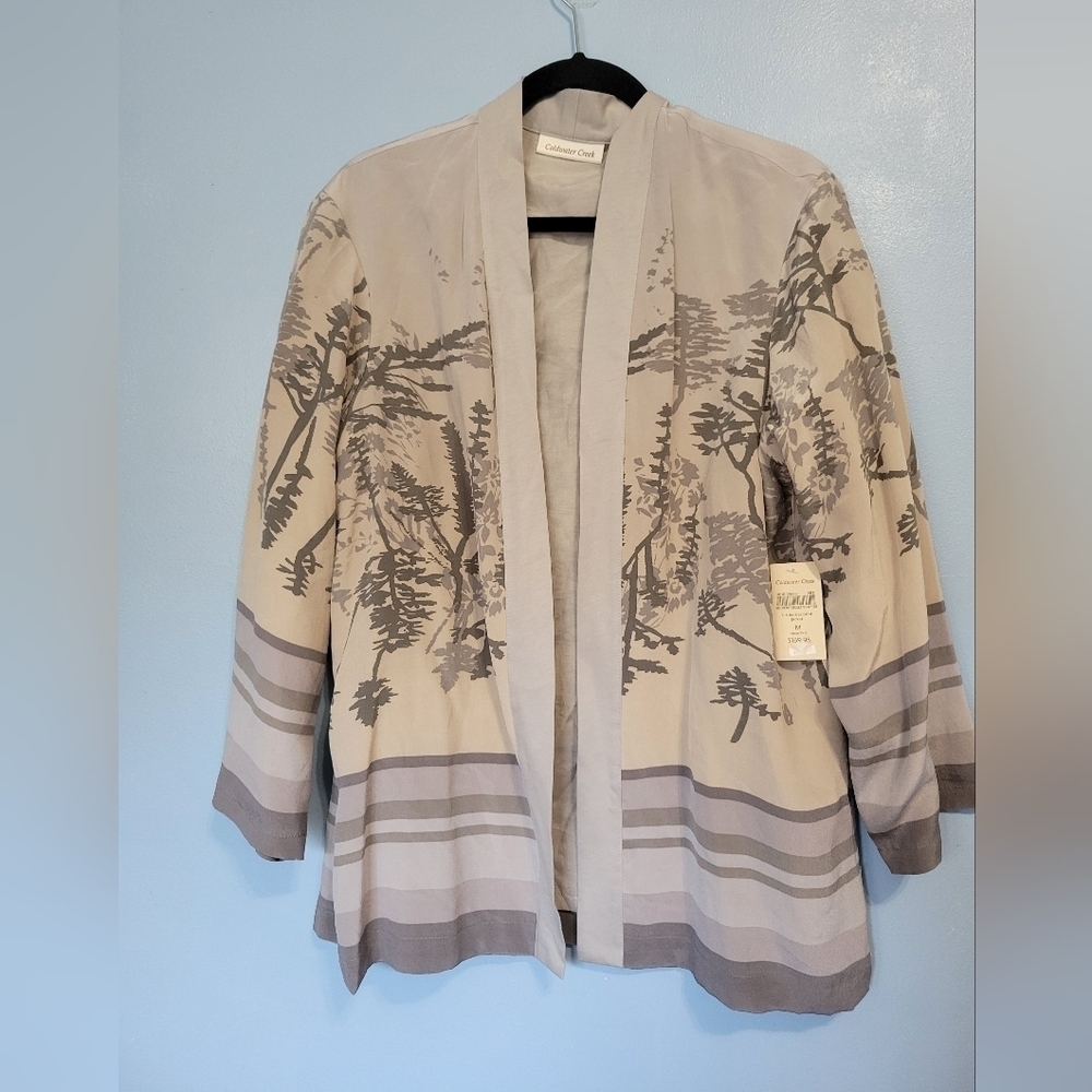 Coldwater Creek Silk Border Print Cardigan Jacket Beige NWT M